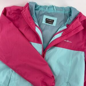 Eddie Bauer Kids Colorblock Hooded Windbreaker Jacket‎ Size M 10 12 Pink Teal